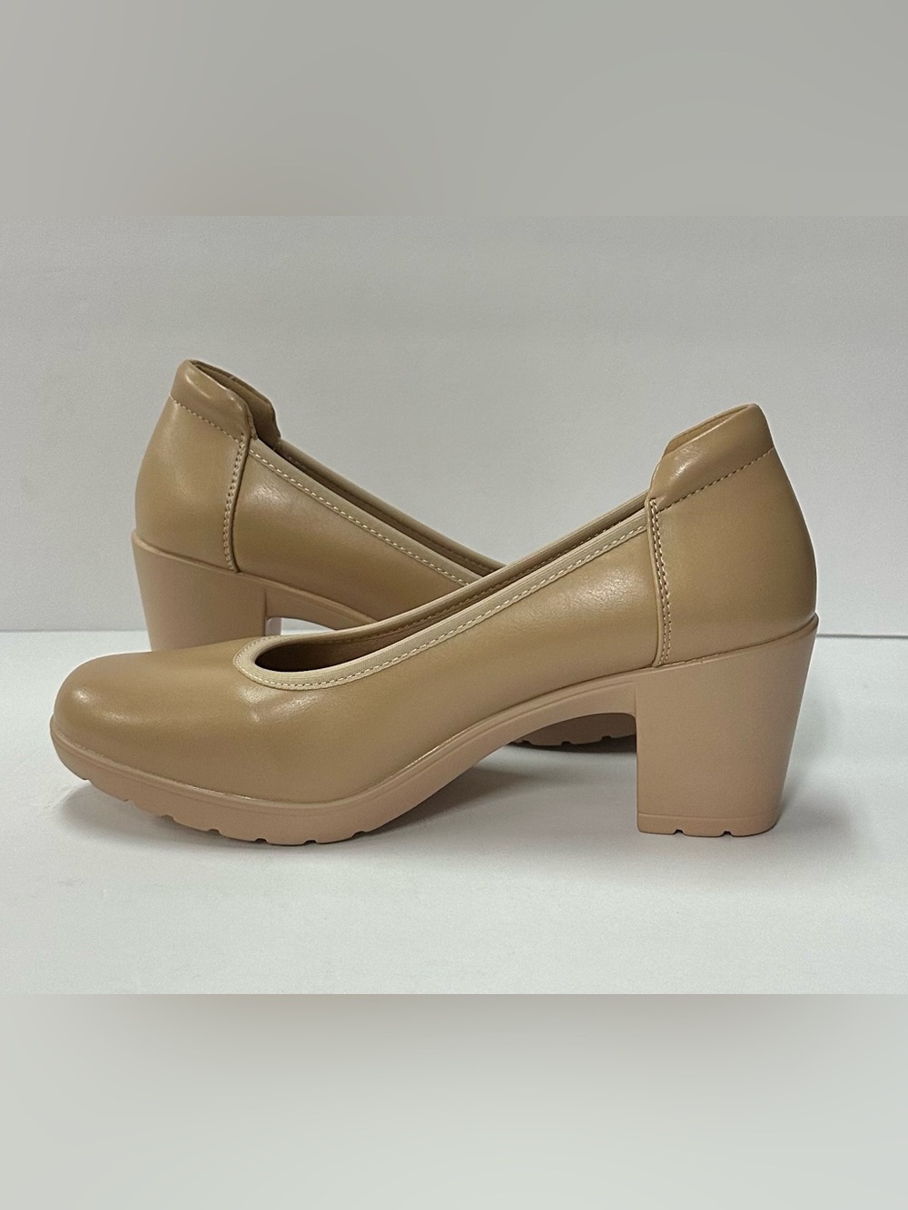 Dream Pairs 8W Nude Beige Block Heel Comfort Pumps Wide Width